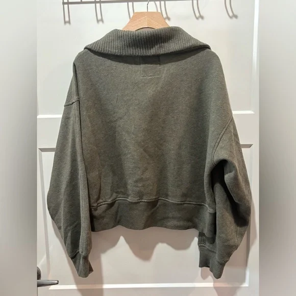 Aerie Best Button Sweatshirt- Olive - Picture 4 of 5